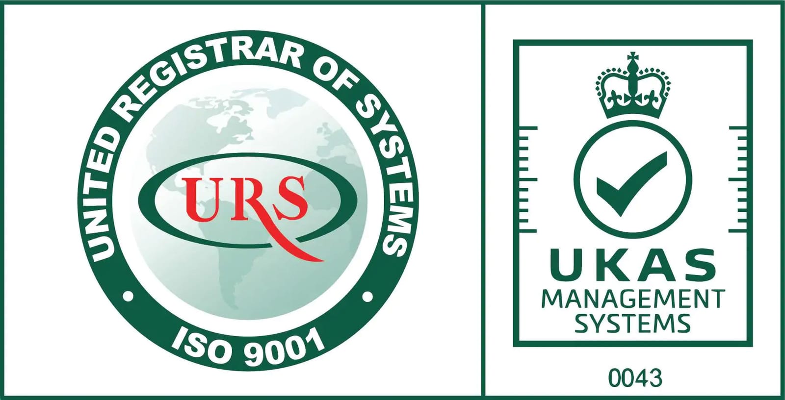 ISO 9001 certification by United Registrar of Systems, UKAS Management Systems 0043